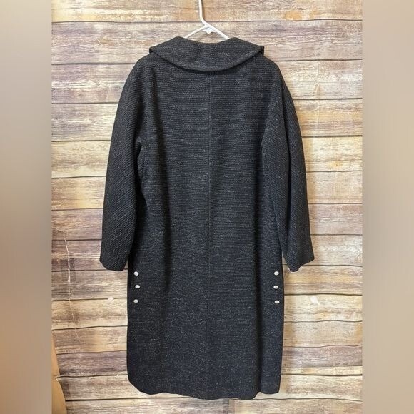 Vintage 1960's Trench Coat L Large Black Gray White Buttons L Large - Picture 5 of 6